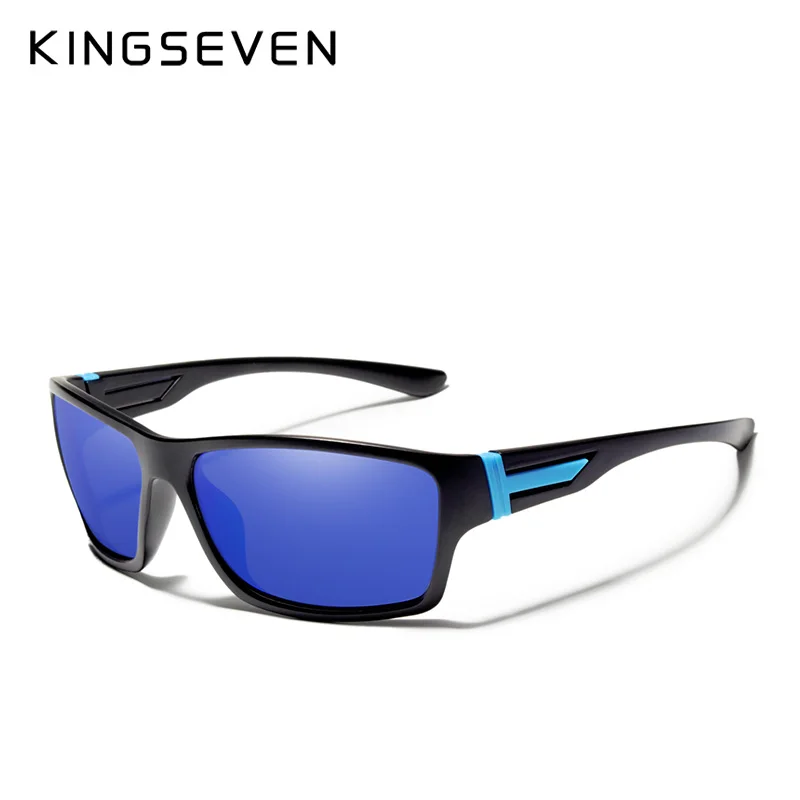KINGSEVENsummer поляризованные солнцезащитные очки мужские роскошные брендовые дизайнерские зеркальные линзы с покрытием для упражнений солнцезащитные очки с коробкой - Цвет линз: blue