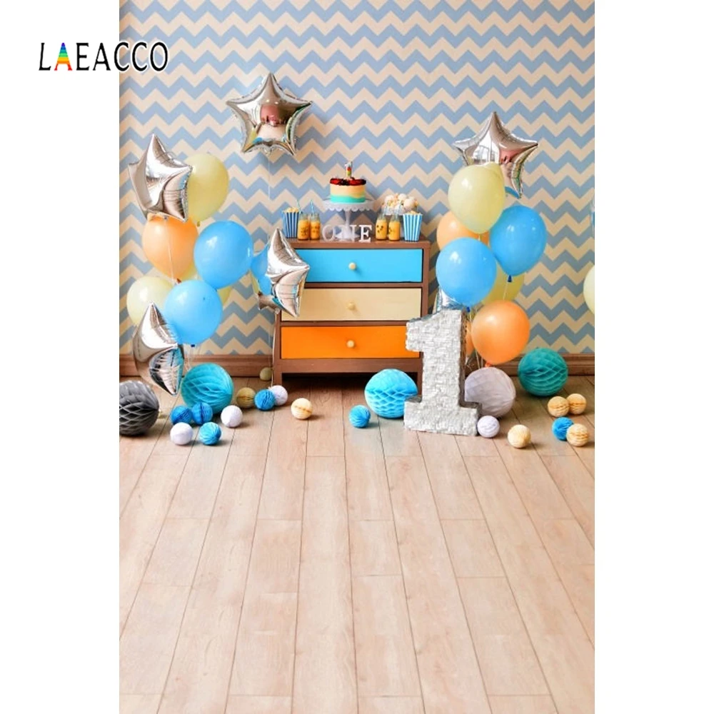 Laeacco Шевроны стены воздушные шары 1-й день рождения торт Детские фотографии фоны индивидуальные фотографические фоны для фотостудии