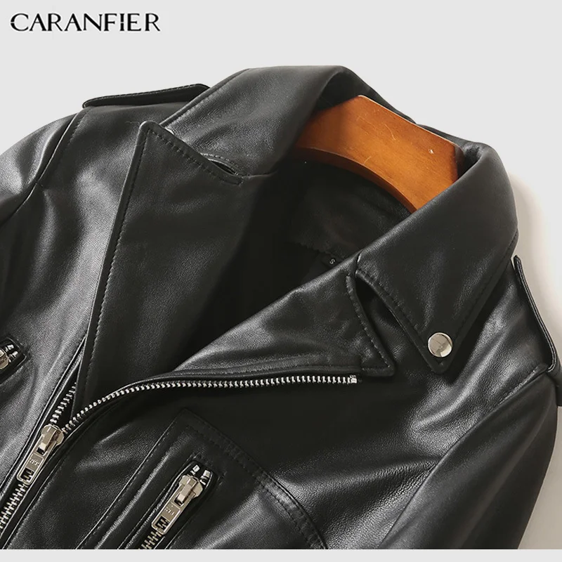 CARANFIER Женская Натуральная овечья кожа куртки мотоциклетная куртка из