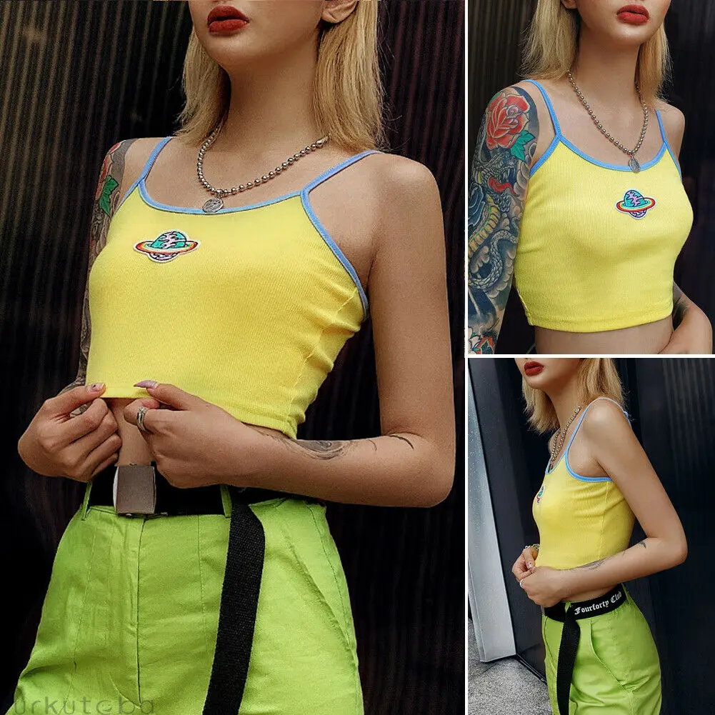 Новинка 2019 лидер продаж летний женский жилет с принтом желтый кроп-топ без
