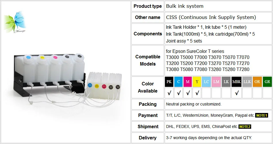 Winnerjet Система непрерывной подачи чернил для epson суреколор T3000 T5000 T7000 T3200 T5200 T7200 чернила Системы