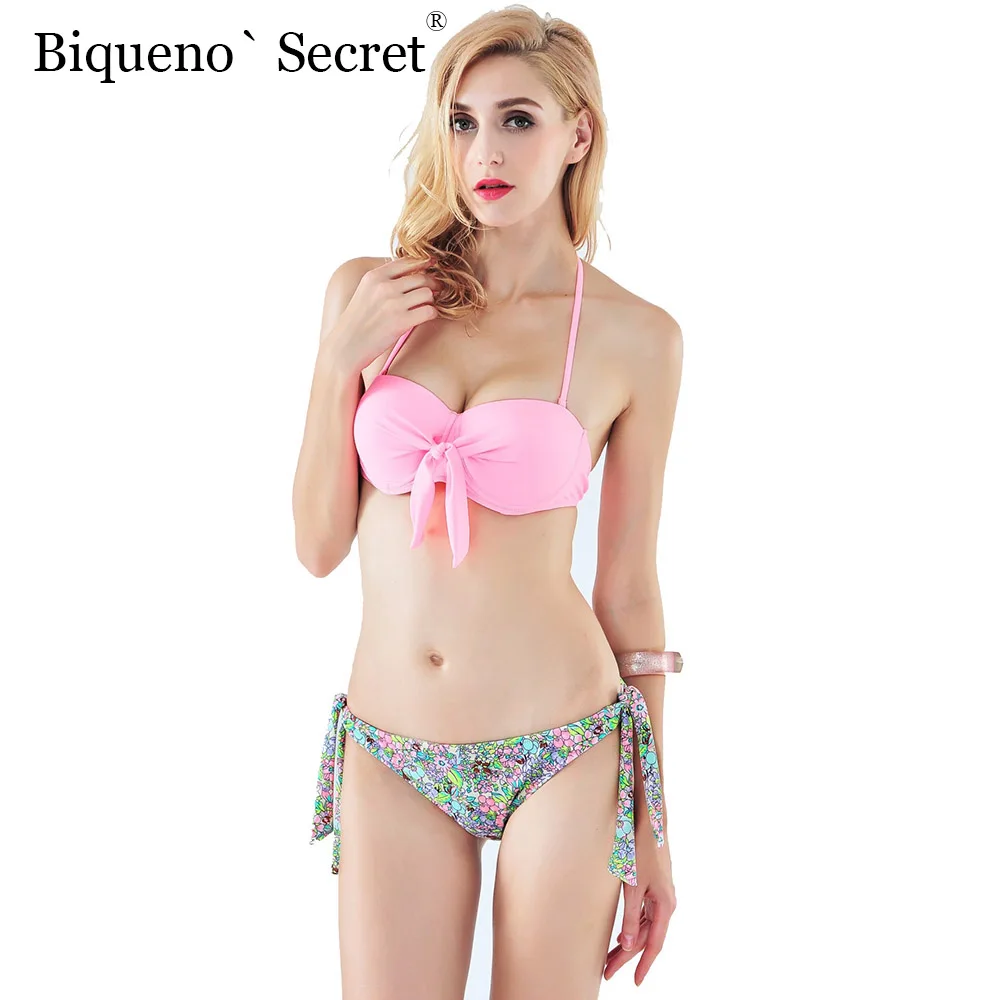 Сексуальный розовый купальник с завязкой спереди пляжная одежда женский