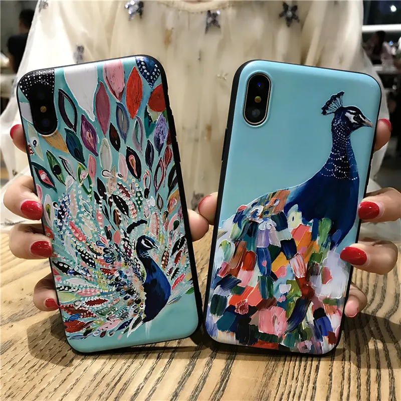COPEONE рельефный чехол для телефона iPhone 8 Plus 3D Рисунок павлин X XS XR MAX 6 7 Мягкий