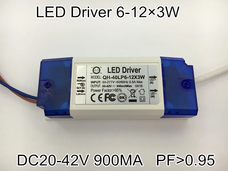 

2pieces led driver 18W20W30W36W 6-12*3W AC85-277V output DC20-42V 900MA PF0.95 IP54 2pcs/lot