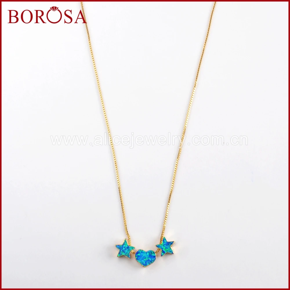 BOROSA 3 шт. модные ожерелья опал сердце и двойные звезды золотой цвет белый/синий