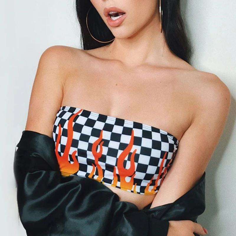 2018 Новый сексуальный женский бюстгальтер топ с пламенными квадратами