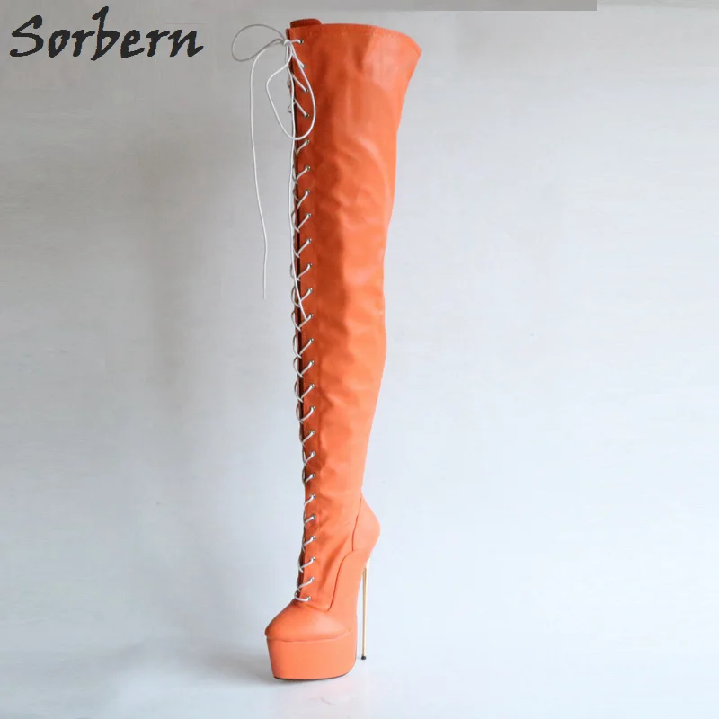 Sorbern/оранжевые матовые высокие сапоги до середины бедра на шнуровке Женская