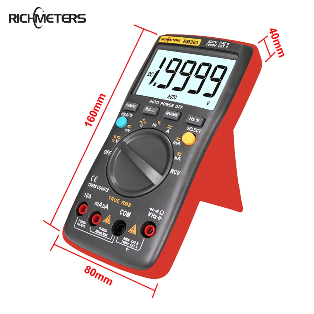 RM303 Цифровой мультиметр True RMS 19999 отсчетов NCV частота 200 м сопротивление
