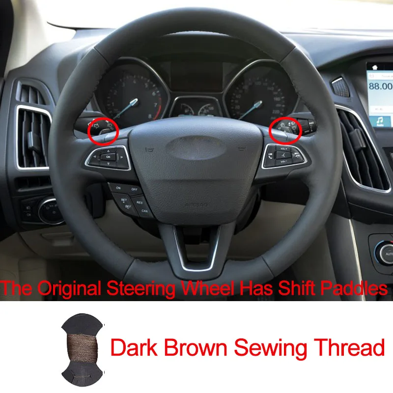 Shift paddDark Brown Ручное шитье чехол рулевого колеса автомобиля Volant для Ford Focus 3 Kuga побег - Название цвета: Shift paddDark Brown