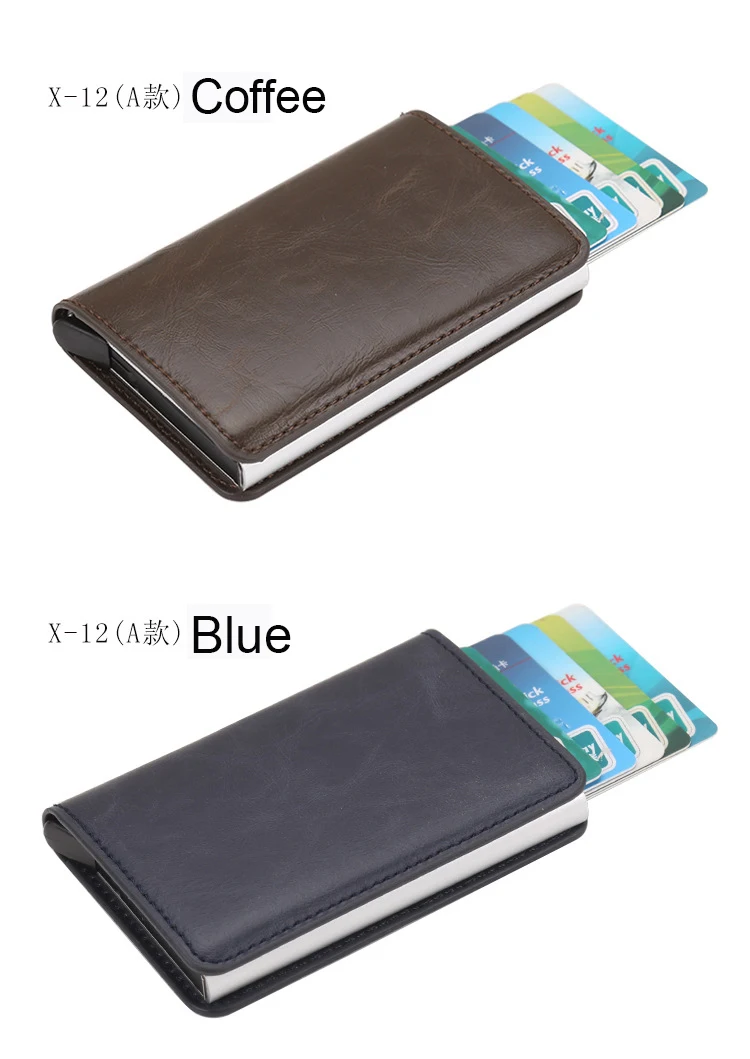 BYCOBECY для мужчин и женщин RFID алюминиевый сплав кошелек для кредитных карт из искусственной кожи Кошелек для карт автоматический всплывающий чехол держатель для карт