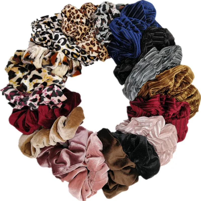 

Scrunchies Set Hair Accessories Velvet Chiffon ties band Sequins organza Ponytail Holder Headwear No Crease Leopard Solid 10pcs
