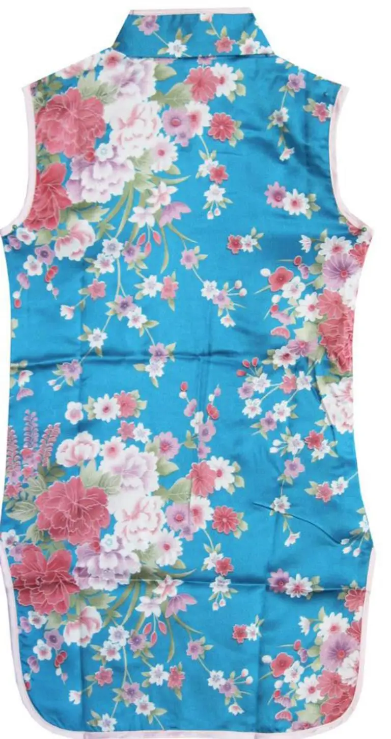 Girls Dress Blue Flower Silk Cheongsam Chinese Children Clothing 2020 Summer Princess Wedding Party Dresses Clothes Size 12M-8 | Детская