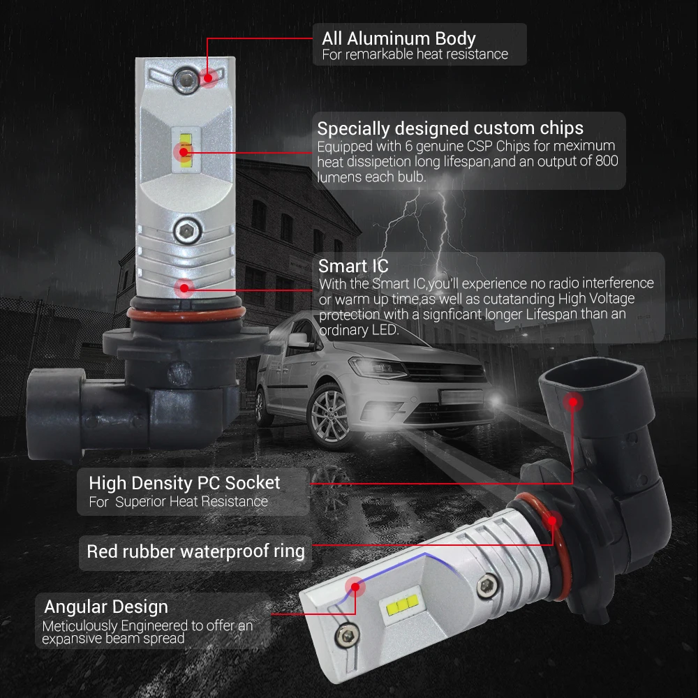 Cawanerl 9005 HB3 9006 HB4 80 Вт 6000 лм в комплекте CSP Bead K белая Автомобильная