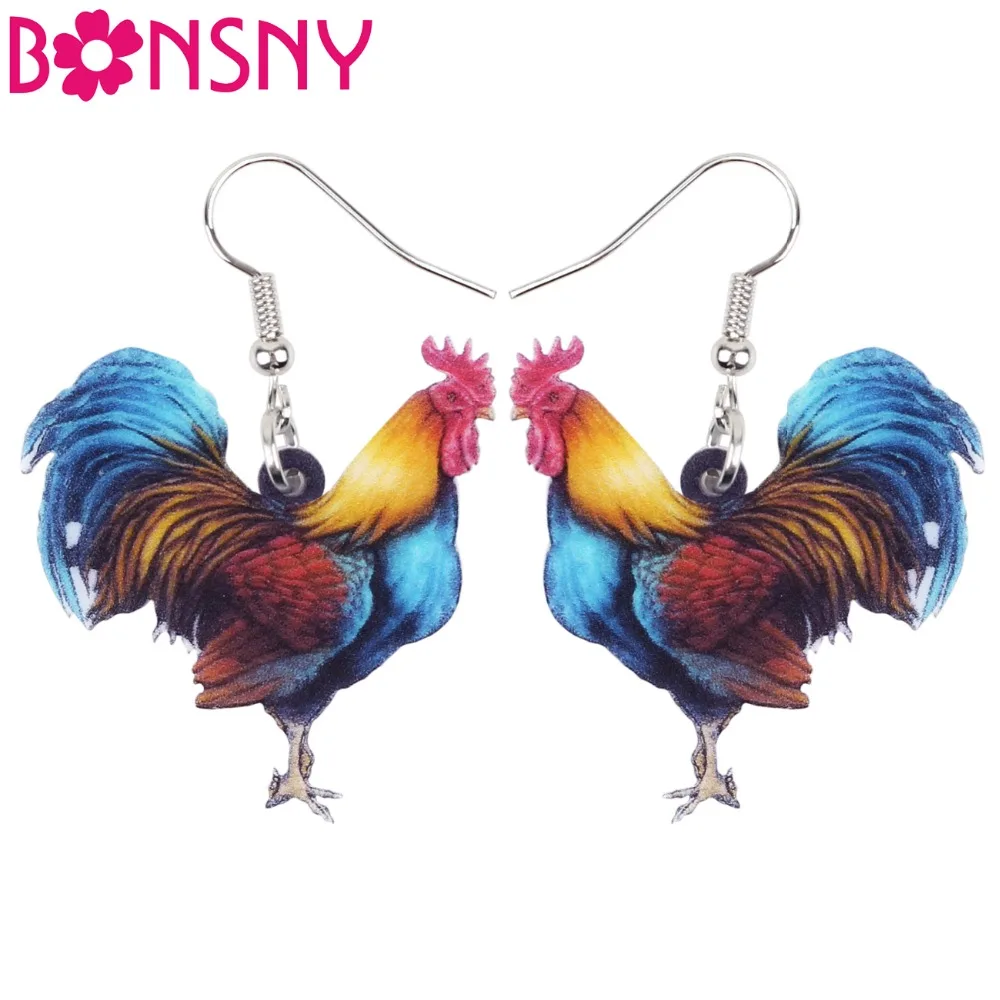 

Bonsny Acrylic Floral Novelty Rooster Chicken Earrings Big Long Dangle Drop Farm Animal Jewelry For Girl Women Ladies Teens Bulk