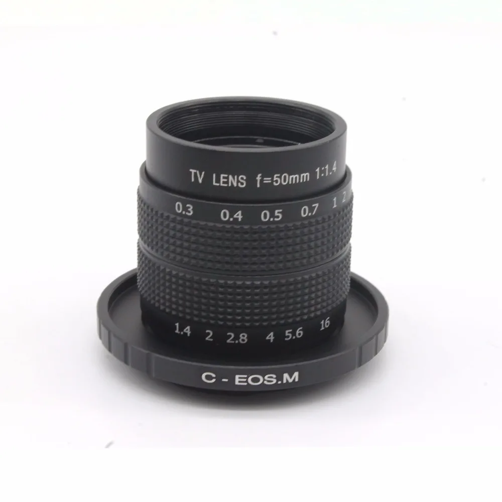Фуцзянь 50 мм F1.4 CCTV ТВ Объектив + C EOS м макрокольцо для Canon беззеркальная камера/для