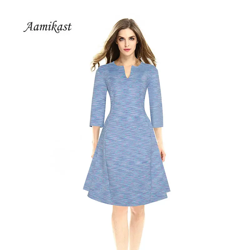 AAMIKAST, новинка, модное элегантное винтажное платье с v-образным вырезом, рукав 3/4, а-силуэт, облегающее платье, женские платья, осень, D0624 S M L XL 2XL 3XL 4XL