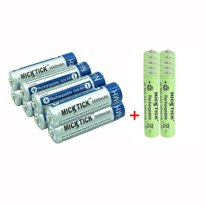 10 шт AA 3000mAh Ni MH аккумуляторные батареи + AAA 1900mAh батареи| |