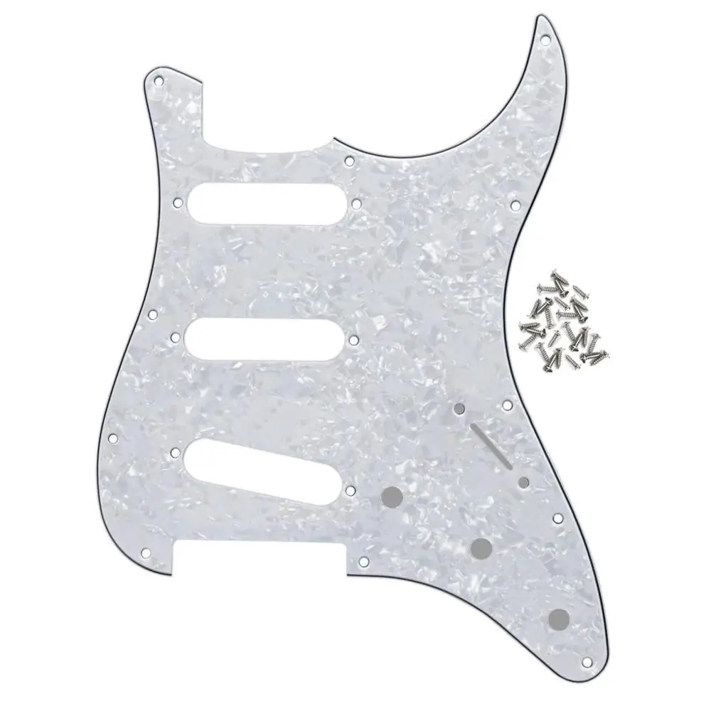 White Pearl FLEOR 1 шт. Страт накладка на гитару sss pick Guard Scartch Plate w/pick guard винты для 11 отверстий гитарных частей, 20 цветов на выбор - Цвет: White Pearl