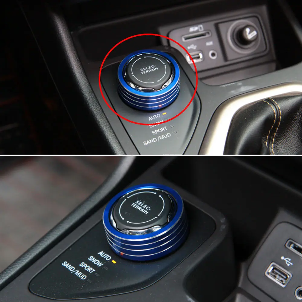 

Aluminum Auto Car Interior Drive Switch Knob Cover Trim Blue/Gold Fit For 2014 2015 2016 Cherokee