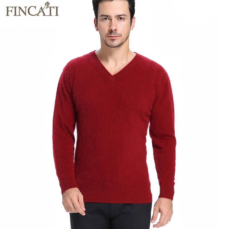 Мужские пушистые осенне-зимние пуловеры с V-образным вырезом и длинным рукавом