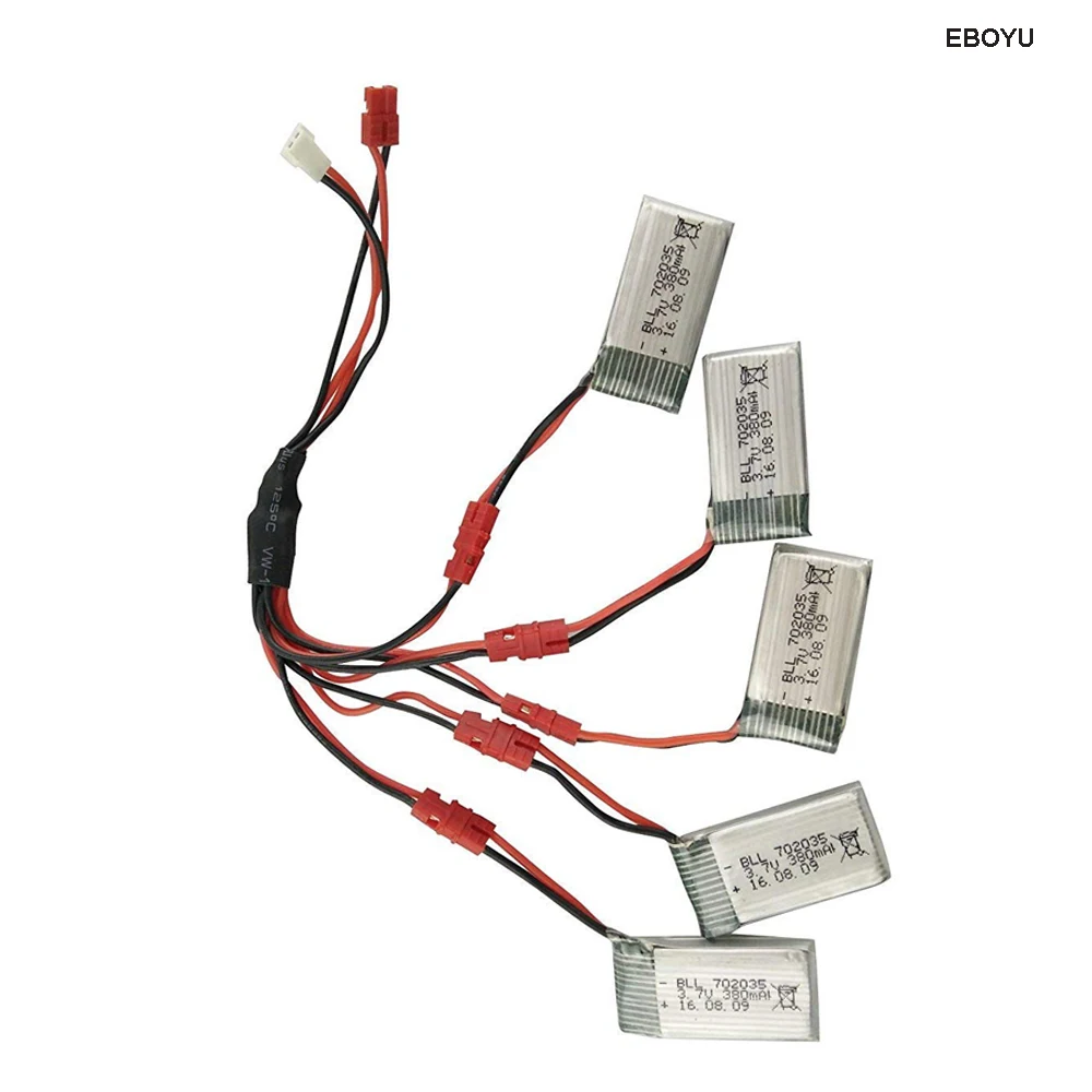 

5pcs * EBOYU 3.7V 380mAh Lipo Baterry + 2 to 5 Charger Cable for Syma X5A-1 X15 X15C X15W RC Quadcopter Drone