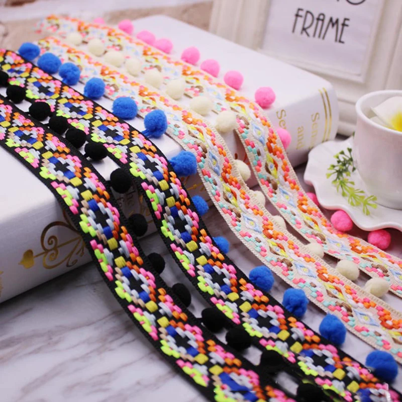 

Pom Pom Trim Lace Fabric Sewing Accessories Pompons Trim tassel Ball Fringes Ribbon Sewing Lace For DIY Material Craft Apparel