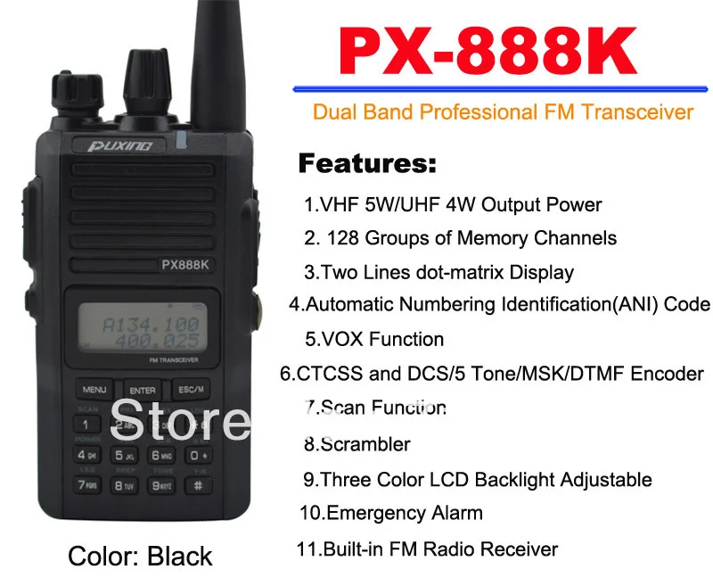 Black Color PUXING PX-888K Dual Band Professional FM Transceiver Puxing px88k 5W Walkie Talkie for ham hotel car