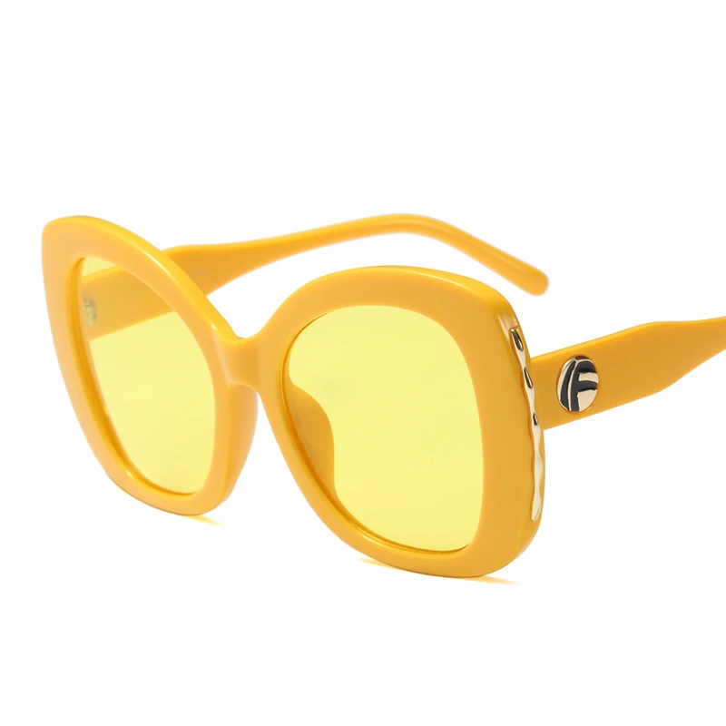C4 Yellow Большой кошачий глаз солнцезащитные очки женские мужские модные новые роскошные брендовые Черные Серые большие рамки солнцезащитные очки Оттенки для женщин UV400 - Цвет линз: C4 Yellow