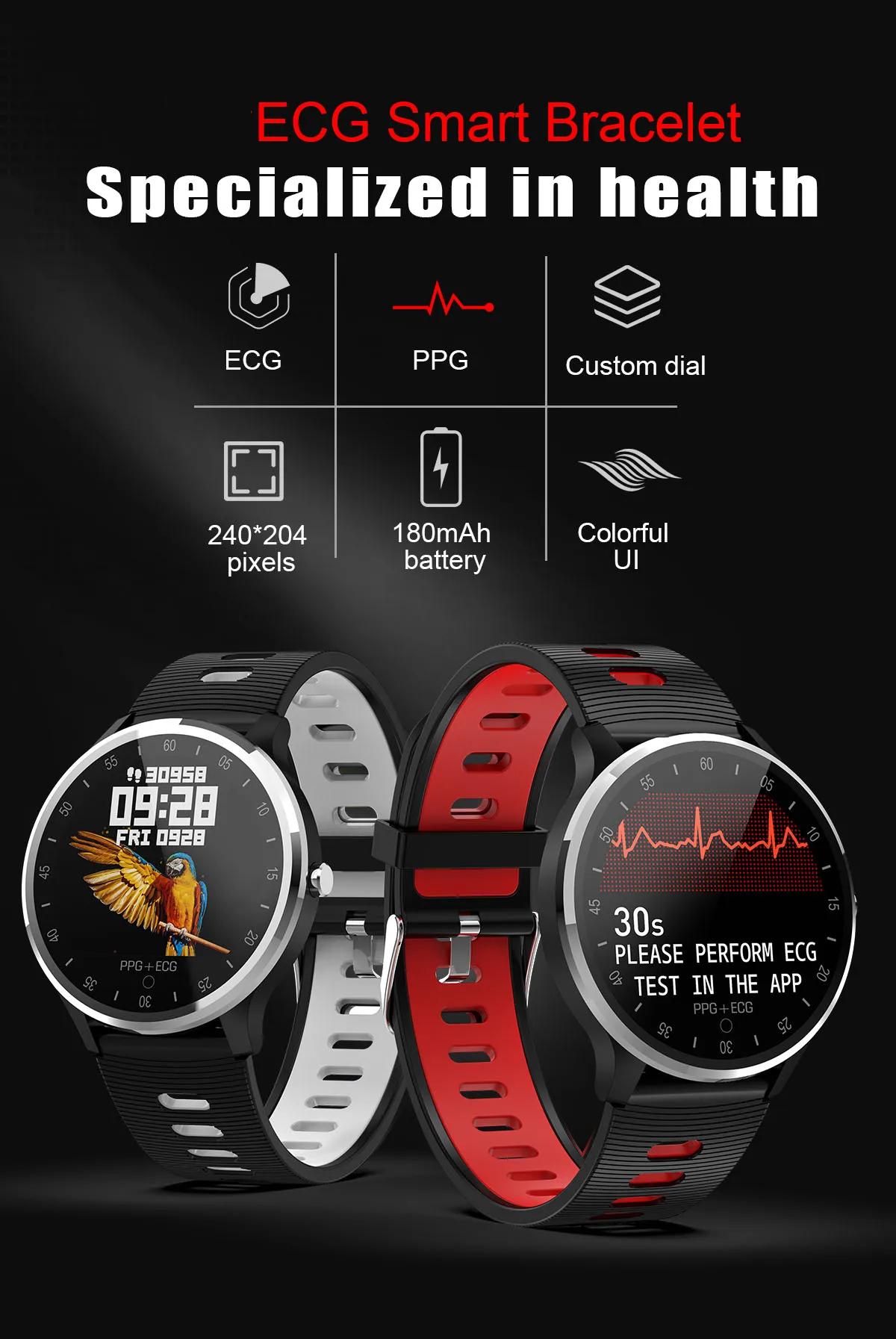 ECG PPG умный Браслет приборы для измерения артериального давления SpO2 часы для мужчин и женщин монитор сердечного ритма фитнес-браслет трекер активности