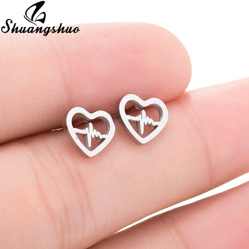 Heartbeat Shuangshuo милые лунные серьги-гвоздики для женщин черные серьги из нержавеющей стали геометрические корейские сережки oorbellen boucle d'oreille - Окраска металла: Heartbeat