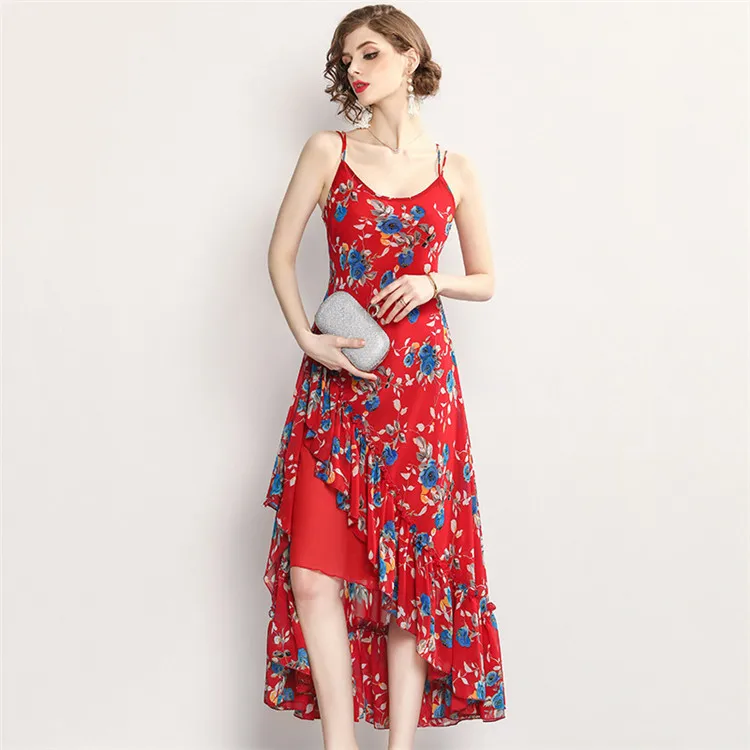 Tang 2019 Новое Женское летнее пляжное платье без рукавов с бретельками шифоновое