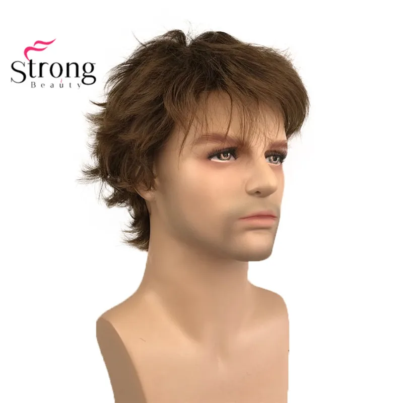 StrongBeauty черный короткий мужской парик Синтетический Полный парик для мужчин