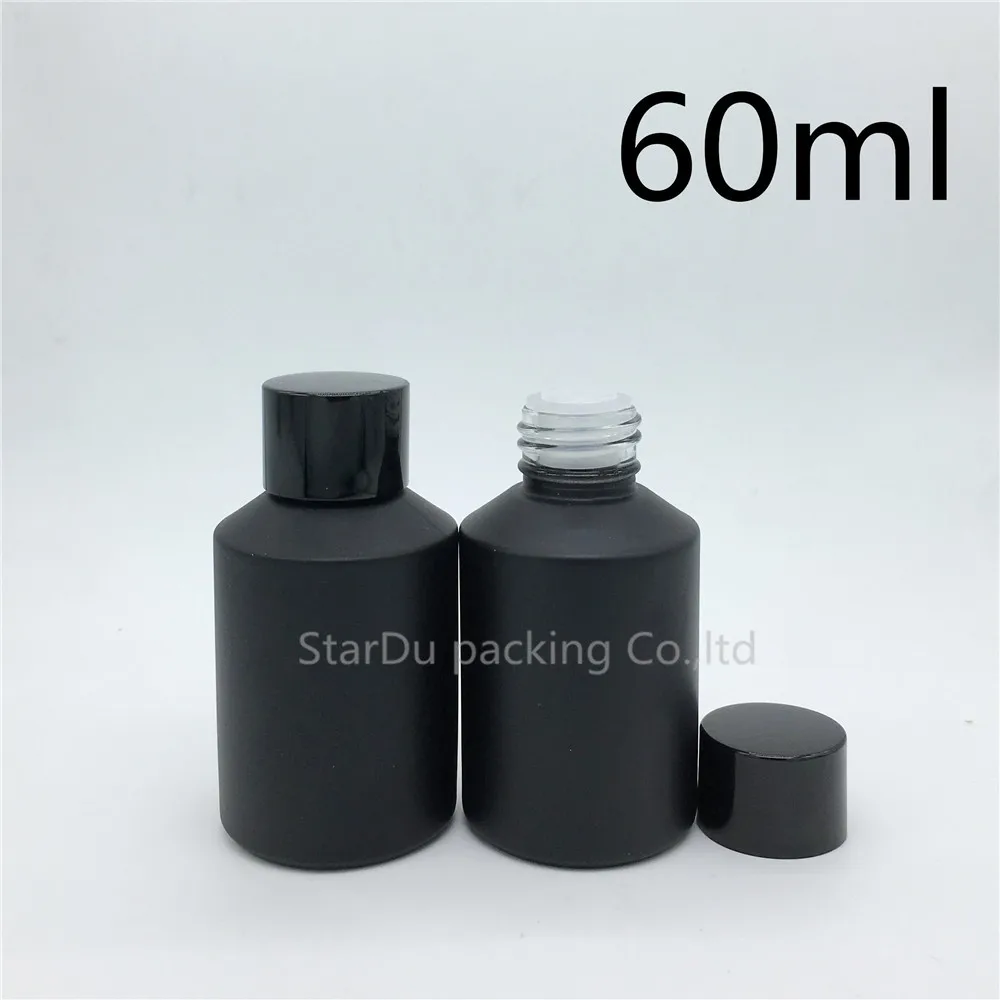 

60ml Matte Black Empty Glass Bottle With Reducer For Essential oil, 60CC Make Up Glass Bottle With Screw On Lid 2pcs