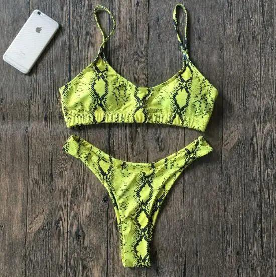 Yellow Snake skin Леопардовый женский купальник, мини стринги, бикини,, купальник Mujer, женский купальник, комплект бикини, винтажный, пляжный, бикини, feminino - Цвет: Yellow Snake skin