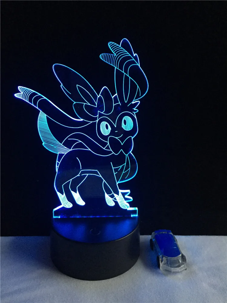 Покемон Игры Eevee Sylveon 3D лампа Kawaii Мультфильм Рисунок USB светодиодный ночник Иллюзия лампы Рождественский подарок Лава дома настроение Декор