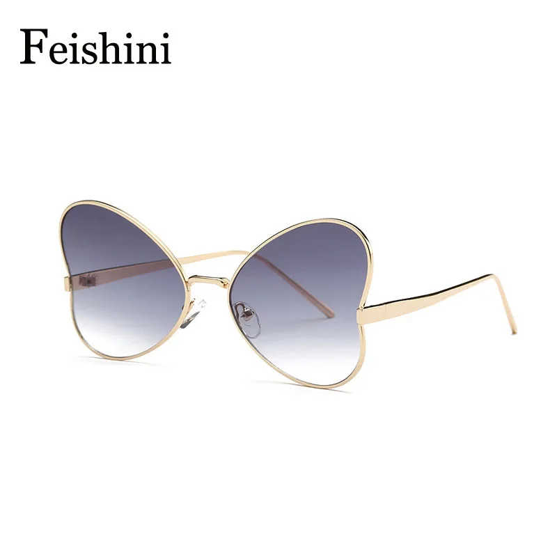Брендовые дизайнерские очки FEISHINI медные солнцезащитные в форме бабочки для