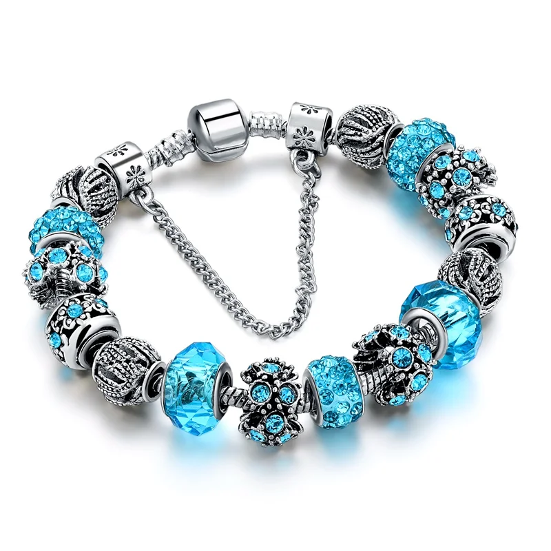 Браслет женский из серебра 2019 пробы с голубыми кристаллами|charm jewelry|bracelet friendshipwomen