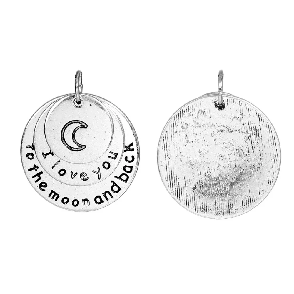 DoreenBeads, цинковый сплав, розовое золото, серебро, круглые подвески, лунное сообщение, резные, сделай сам, Ювелирные компоненты, 24 мм(") x 22 мм(7/8"), 5 P