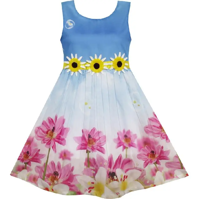 Sunny Fashion платья для девочек платье Подсолнечник Пузырь Лили Цветок Сад 2020 Лето