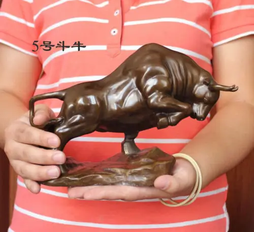 

006790 Medium size Bronze coffee Wall Street Fierce Bull OX Figure Statue 9"Long