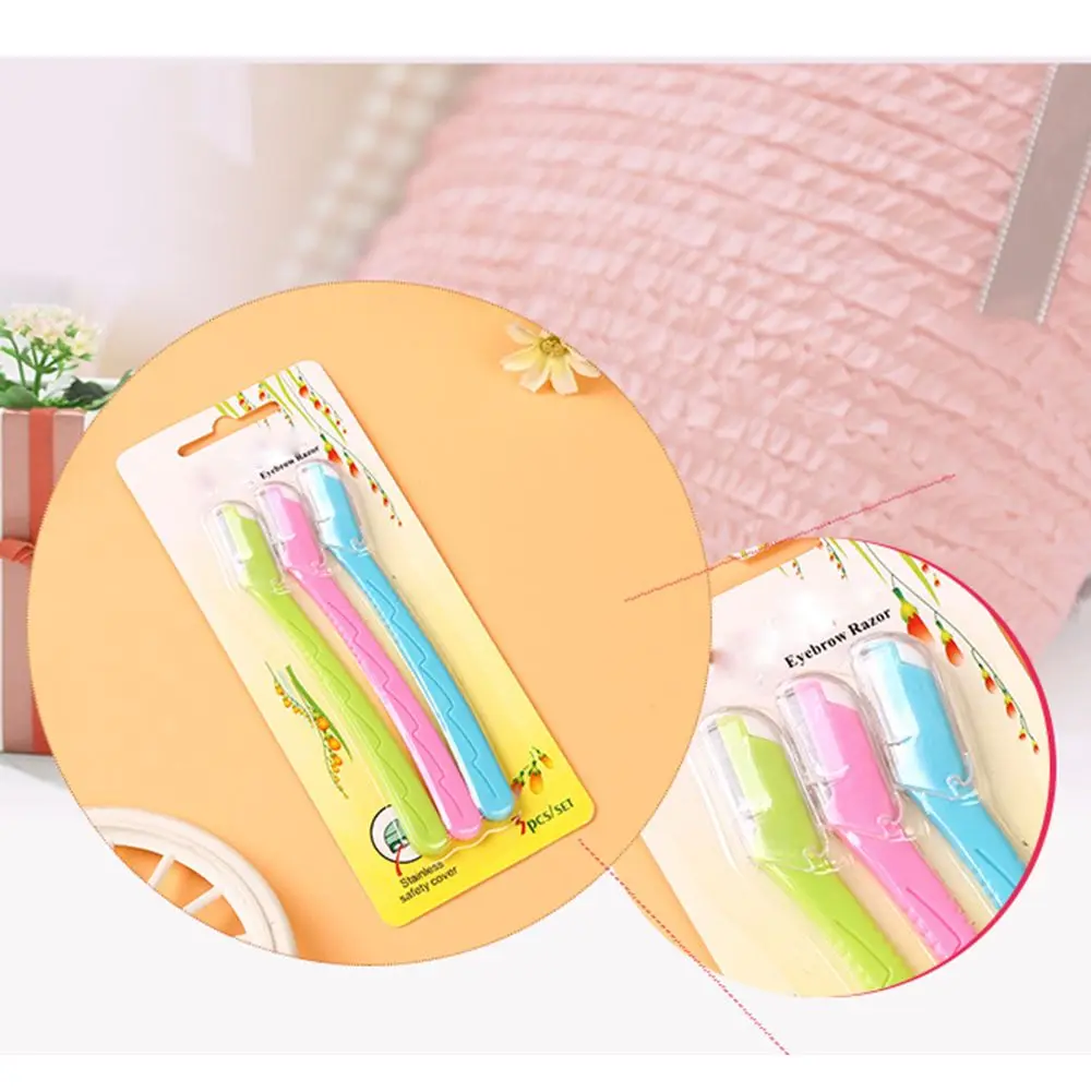 

3Pcs Large Professional Women Safe Eyebrow Trimmer Colorful Makeup Facial Hair Razors Knife Blade Brow Trimmer Remover