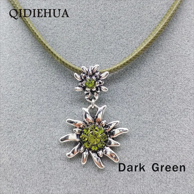 dark green Новинка, модное серебряное ожерелье из подсолнечника, подвеска, блестящие белые стразы, ожерелье для женщин, Октоберфест, веревочная подвеска, чокер, опт - Окраска металла: dark green
