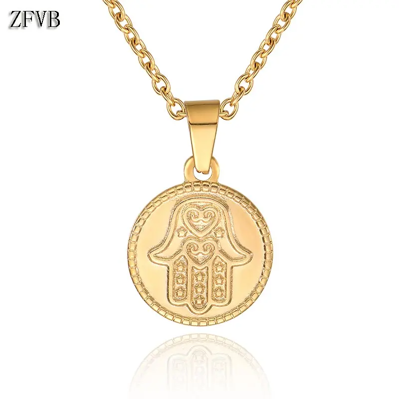 ZFVB Трендовое ожерелье с подвеской в виде руки хамсы женское из нержавеющей стали