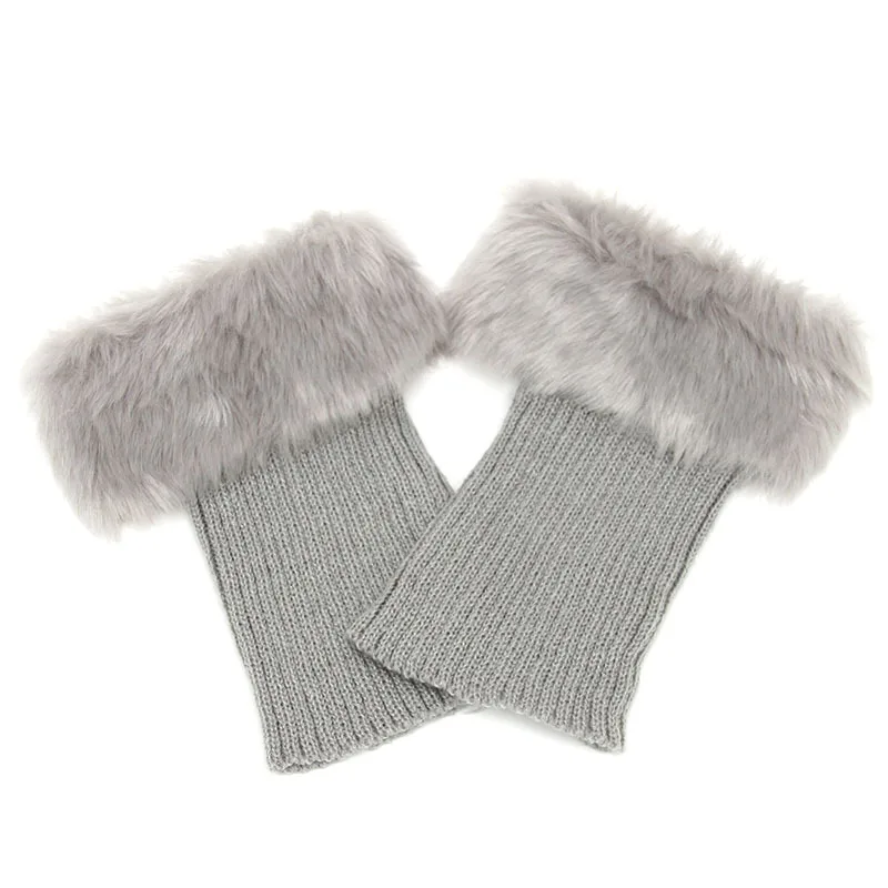 Light grey Женские зимние теплые вязанные крючком гетры с меховой отделкой; манжеты; носки для обуви; отделка из искусственного меха; гетры; носки; манжеты - Цвет: Light grey