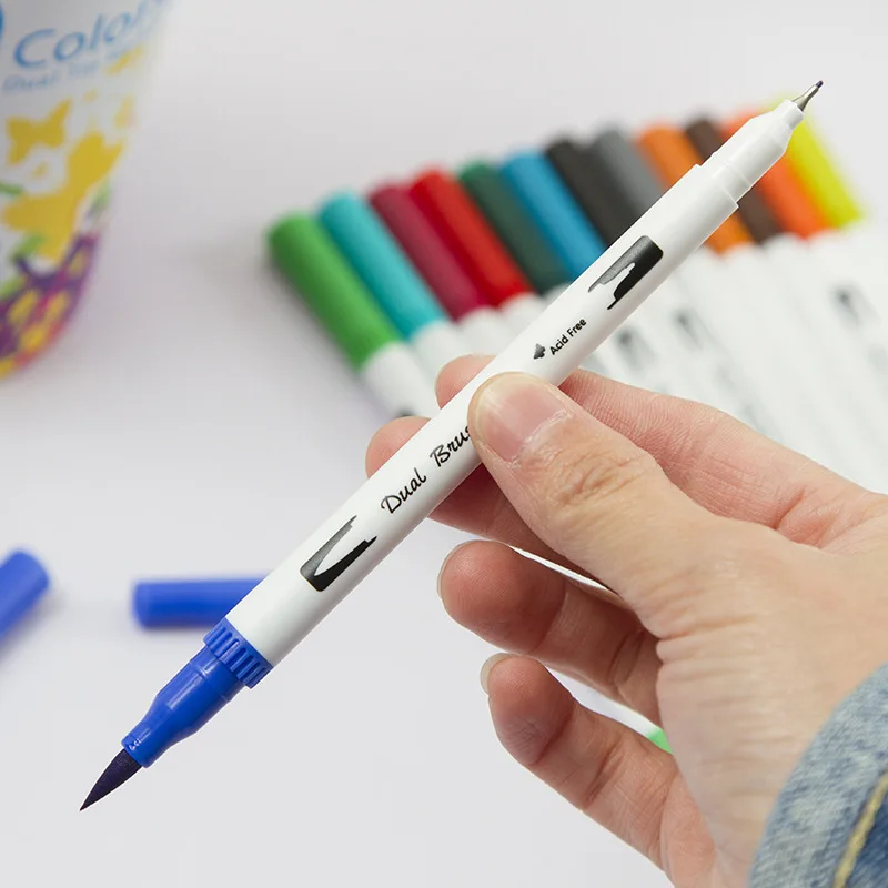 100 шт цветов с двумя наконечниками кисти ручки Fineliners окрашивание акварелью Эскиз