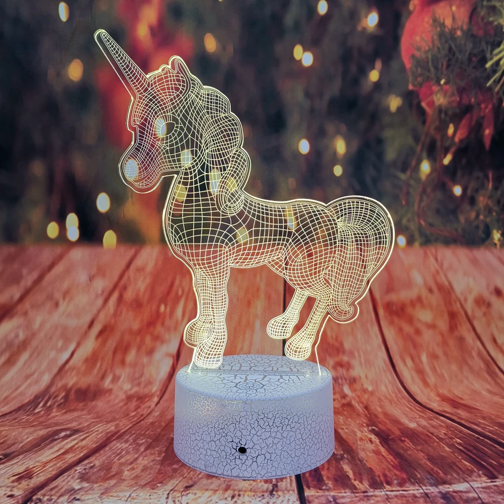 Прямая доставка Единорог дистанционного касания 3D Светодиодная лампа ночник 7