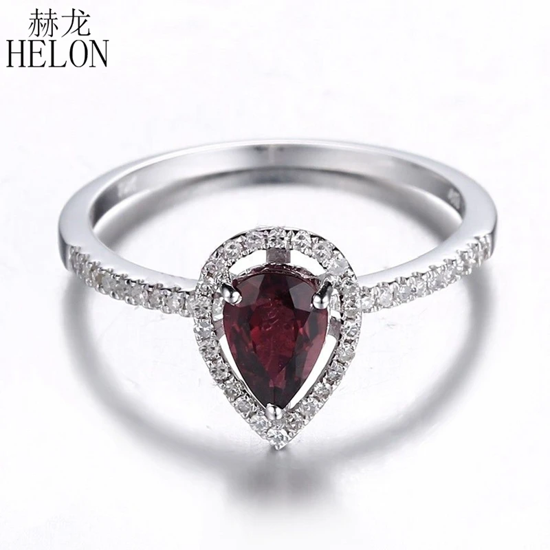 HELON Solid 14 k, белое золото, Классическая груша, огранка 7X5 мм, 0.63ct, турмалин, натуральные бриллианты, обручальное кольцо для женщин, ювелирные украшения