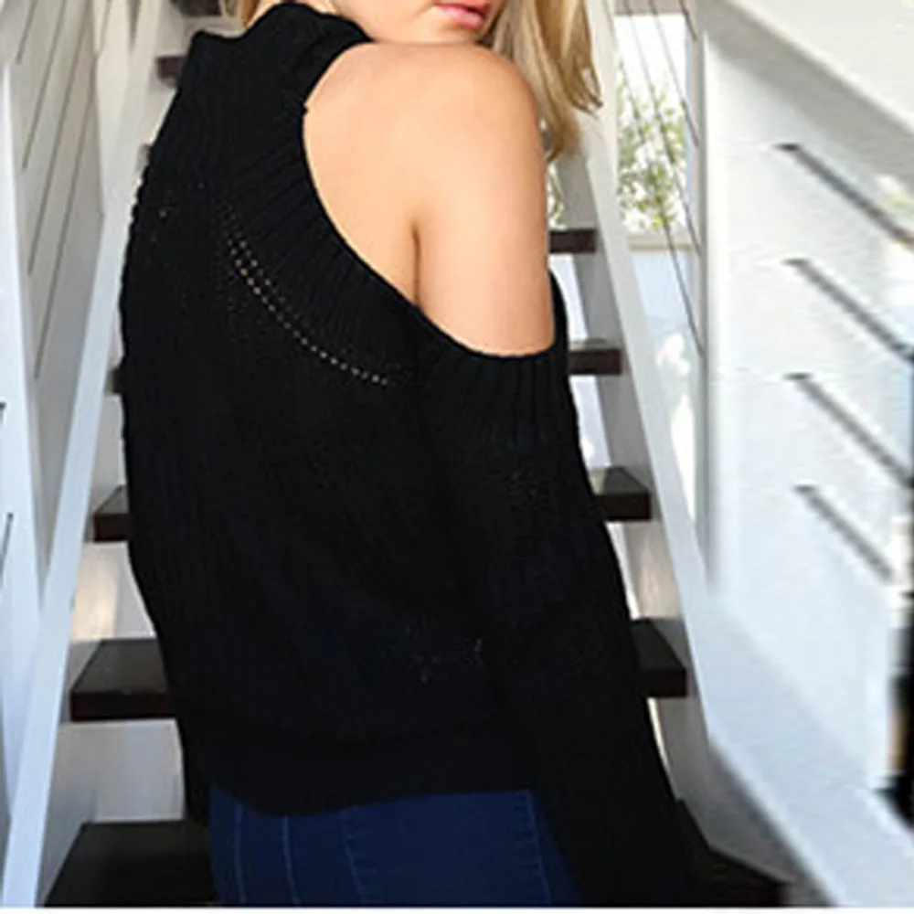 Pull Femme Hiver Dames New Women Fashion Solid Long Sleeve Top Knitted Turtleneck Sweater Strapless Blouse Robe | Женская одежда