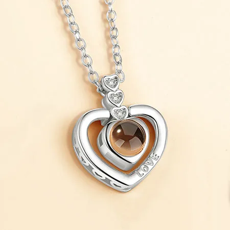 love heart siver Новинка, ожерелье с надписью "I Love You" на 100 языках, подлинное розовое золото, ожерелье с сердечками и подвесками, свадебный подарок - Окраска металла: love heart siver