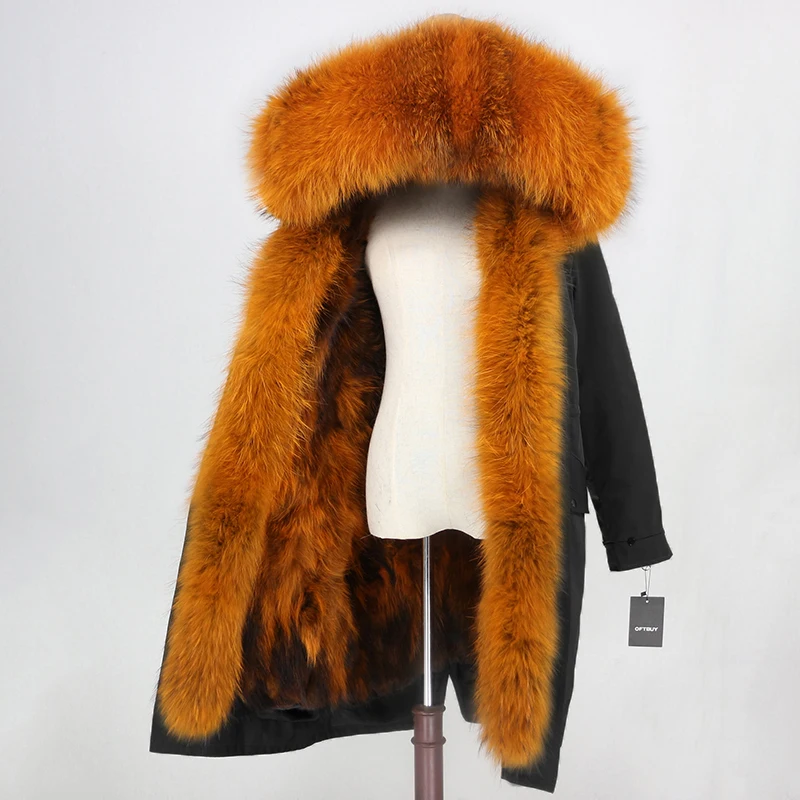 black orange Верхняя одежда из водонепроницаемой ткани OFTBUY, длинная парка, зимняя куртка, женская шуба из натурального Лисьего меха, воротник из натурального меха енота, капюшон, уличная одежда - Цвет: black orange